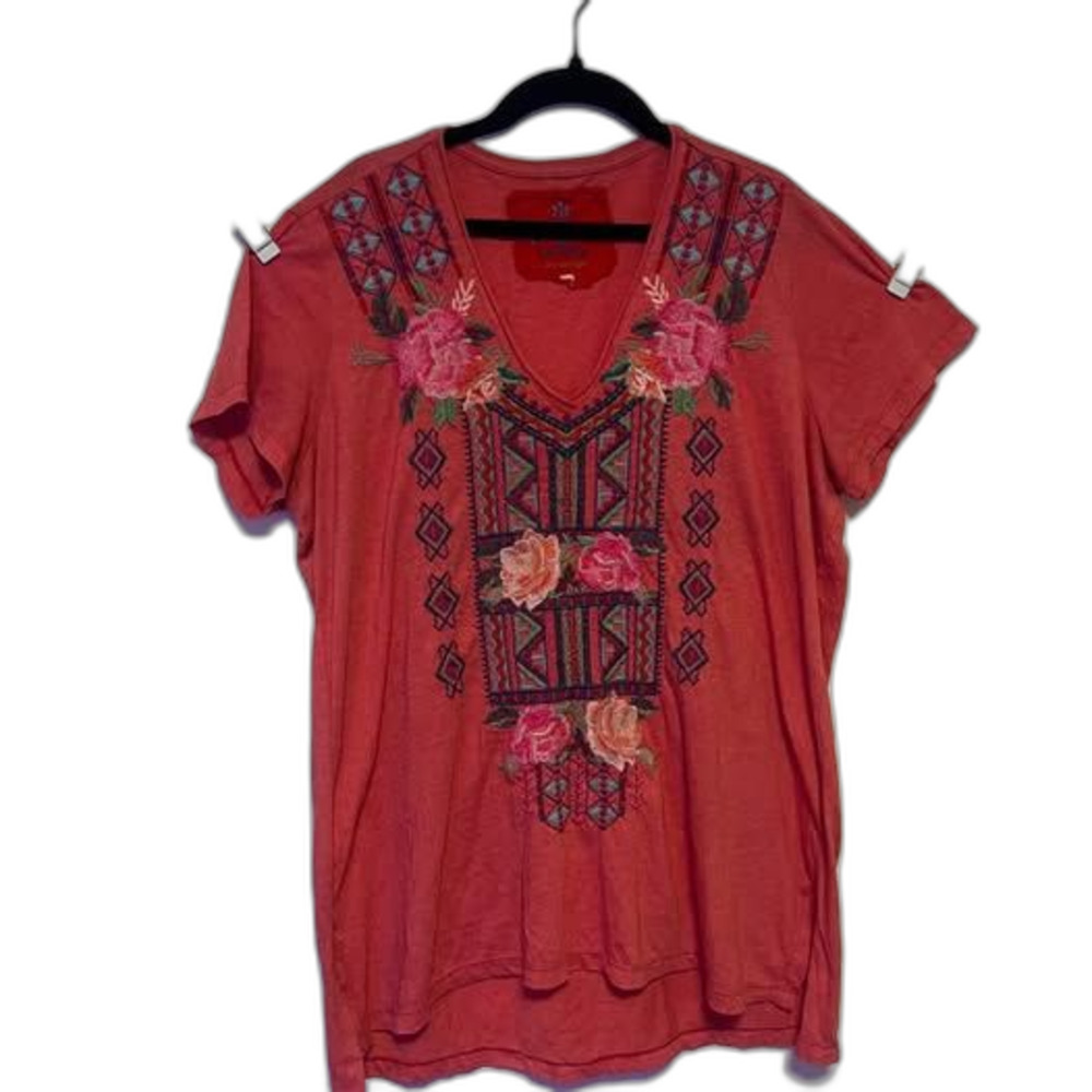JW Los Angeles Coral Rose Embroidered Tee